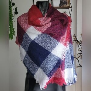 Red White And Blue Plaid Blanket Scarf
